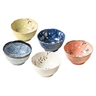 小鹿田烧日本进口樱花陶瓷日式釉下彩米饭碗组合小碗套装餐具家用