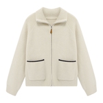 Basic House/百家好慵懒风翻领拉链毛衣秋季女流行插肩袖开衫外套