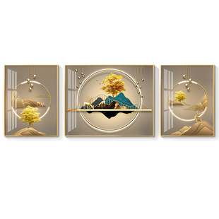 福禄轻奢客厅装饰画沙发背景墙挂画三联画简约现代壁画大气墙画