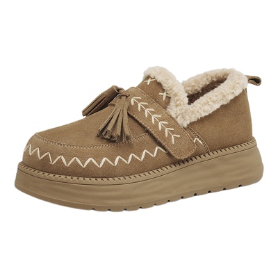 星期六真皮加绒厚底勃肯鞋女款