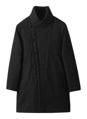 唐装中长款棉麻棉服加厚保暖外套