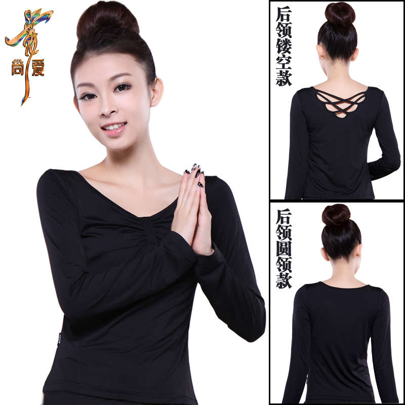 广场舞服装春秋新款牛奶丝长袖上衣女拉丁舞上衣练功服跳舞演出服