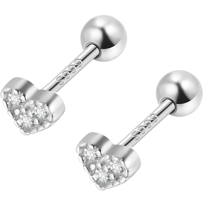 999纯银爱心耳钉女精致小巧超闪高级感耳环螺丝拧扣养耳洞小耳饰