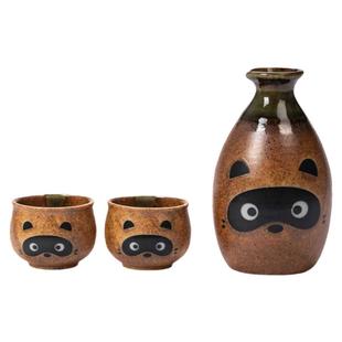 日本进口信乐烧熊陶瓷酒具可爱狸猫浣熊清酒壶酒杯茶杯温酒器套装