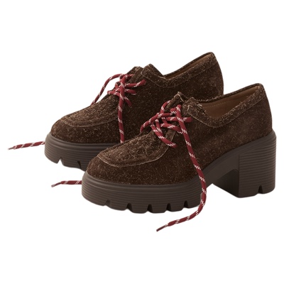 莎莎苏厚底轻盈一脚蹬棕色乐福鞋