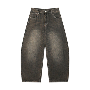 江南先生NewJNXS撞色明线水洗做旧弯刀牛仔裤男女宽松休闲裤子