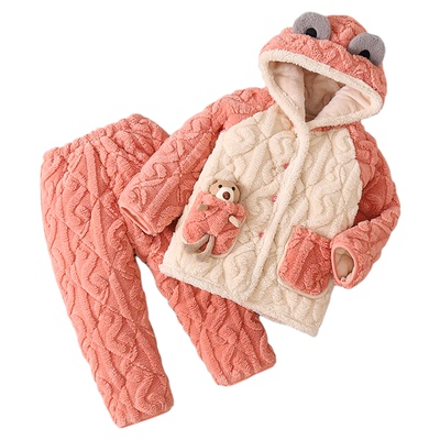 女童冬季儿童法兰绒夹棉睡衣