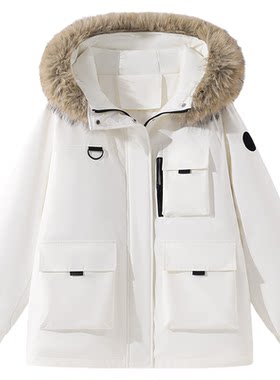 班尼路白色羽绒服女款2026冬季新款工装户外轻量保暖宽松派克服M
