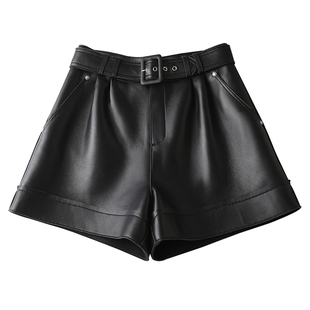 皮裤女款2026新款绵羊皮真皮皮短裤高腰显瘦欧洲站外穿纯皮阔腿裤