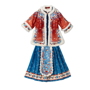 汉服女童2025冬款儿童新中式国风马面裙套装红色喜庆加厚拜年服