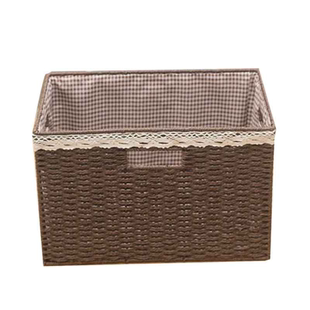 桌面收纳盒化妆品杂物收纳筐细长条窄长型藤编布艺小置物篮长方形