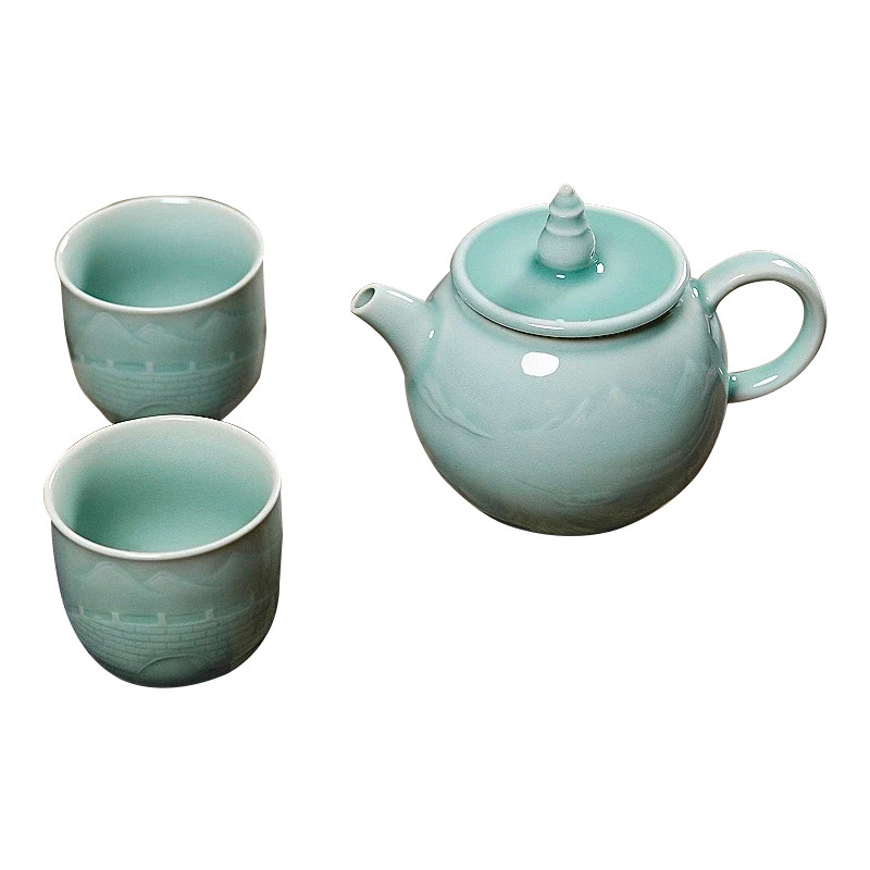 龙泉青瓷印象西湖茶具礼品杭州文创伴手礼一壶两杯功夫茶具礼盒装