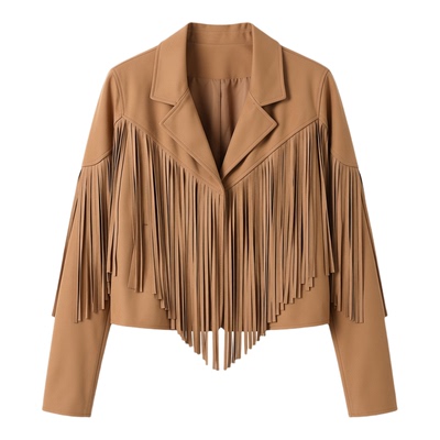 休闲翻领流苏短款外套