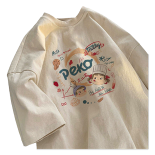 美式复古纯棉短袖t恤女装2025新款春夏季chic韩系穿搭打底衫上衣