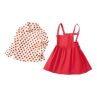 儿童港风复古可爱女孩红色波点裙套装韩版元旦幼儿园走秀装演出服