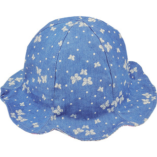 女宝宝帽子春夏季薄款牛仔洋气印花百搭纯棉小孩儿女童瓜皮渔夫帽