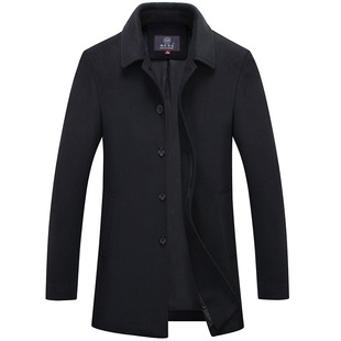 啄木鸟中老年爸爸冬装外套羊绒大衣男士中长款加厚羊毛呢男装风衣