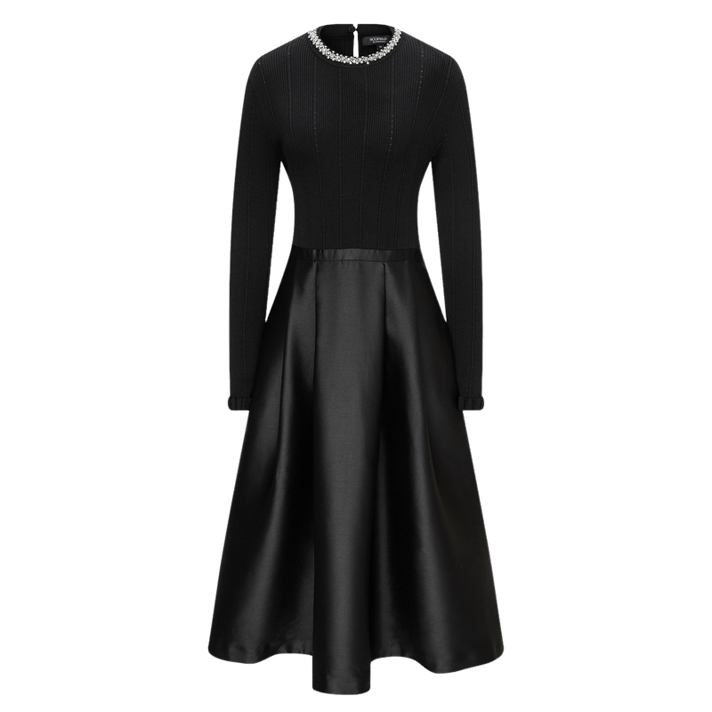 Scofield女装复古赫本风设计感连衣裙领口钉珠针梭相拼2025春新品