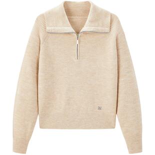 太平鸟软糯半门襟翻领毛衫女冬装款针织衫上衣气质内搭毛衣