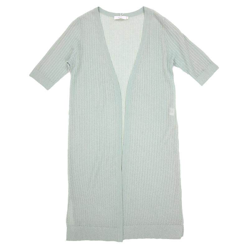 HONRN/红人休闲绿色短袖修身针织衫上衣女夏薄款中长款开衫外套