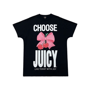 Juicy Couture橘滋连衣裙女26夏季新款黑色印花直筒连肩袖T恤短裙