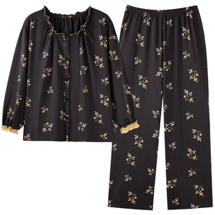 高端睡衣女款春秋季纯棉长袖大码宽松2026新款女士秋天家居服套装