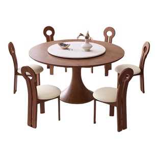 2025新款中古风餐桌实木餐桌白蜡木圆桌小蛮腰家用小户型复古餐桌