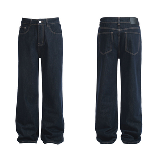 ALLFIT “2021M”藏蓝原色牛仔裤 不褪色宽松直筒百搭微喇长裤男