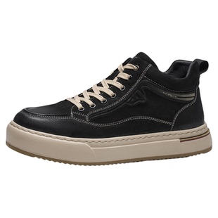 哈森冬季加绒男鞋软底户外棉鞋休闲鞋高帮真皮男士皮鞋加绒短靴子