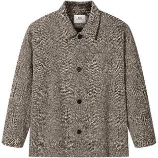 GXG男装 咖花色粗花呢通勤短大衣外套24冬品G24X064021