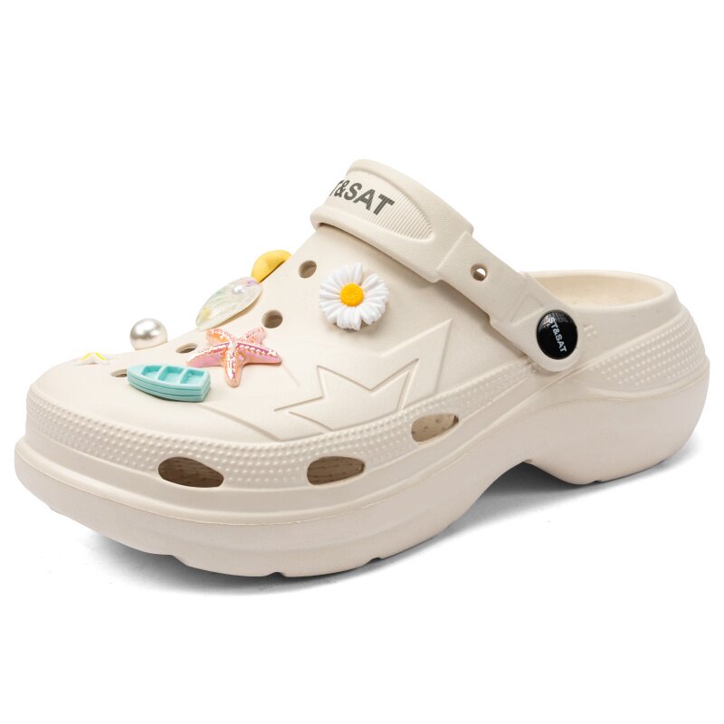 星期六夏季厚底钻饰女洞洞鞋