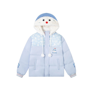 FOCK原创设计可爱毛绒雪人刺绣拼接连帽棉服女秋冬加厚保暖外套萌