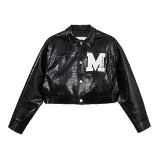 明星同款MLMR新款秋冬修身短款皮外套女款夹克黑色机车pu上衣