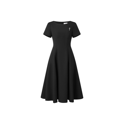 OBEG欧碧倩静奢风高知得体连衣裙女春夏黑色a字礼服裙50502579
