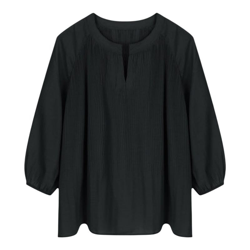 Basic House/百家好法式温柔衬衫女夏季新款V领压褶垂感显瘦上衣