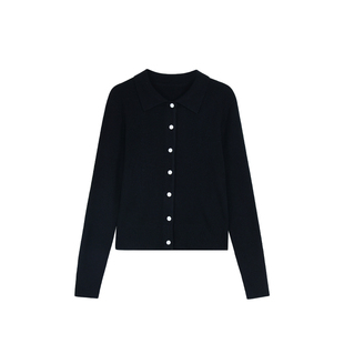 pusumede 穿搭公式 撞色Polo领针织开衫女春秋设计感长袖气质上衣