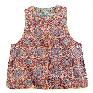 国风高端蜀锦真丝马甲女2026春款国潮新中式桑蚕丝马夹外搭上衣