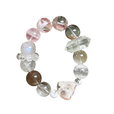 天然水晶手链粉兔毛白幽灵拉长石