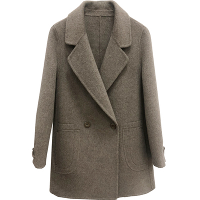 一手长西装领双面呢羊绒大衣中款