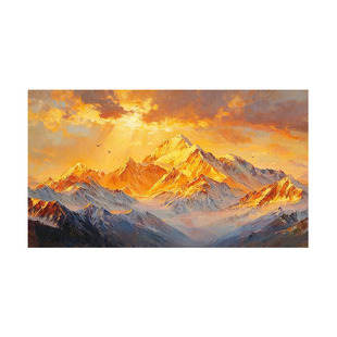 大芬村纯手绘油画日照金山客厅沙发装饰画横幅背有靠山走廊挂画