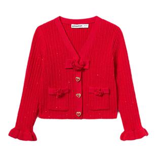 Self-Portrait 2025早春红正红色小香风花朵针织开衫外套