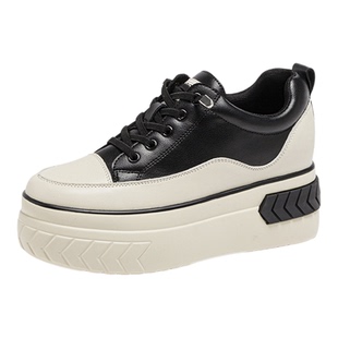 8cm内增高女鞋免系带真皮厚底板鞋2026春秋新款爆款坡跟松糕单鞋