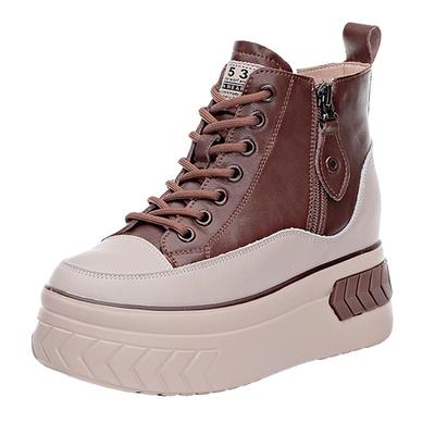 真皮高帮女鞋2025新款女士增高鞋