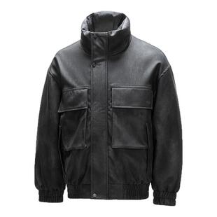 班尼路PU皮工装羽绒服男士冬季2026新款潮牌鸭绒机车服外套男款E