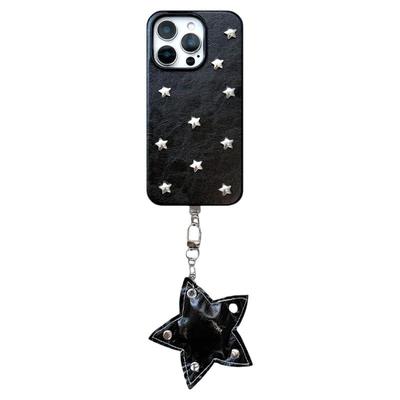 由里公园ins秋冬时髦皮质立体星星挂件16适用17pro苹果17ProMax手机壳iPhone16全包14新款16Promax保护套13女