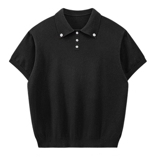 悟空有货夏季复古纽扣纯色针织短袖POLO衫男潮牌宽松情侣休闲上衣