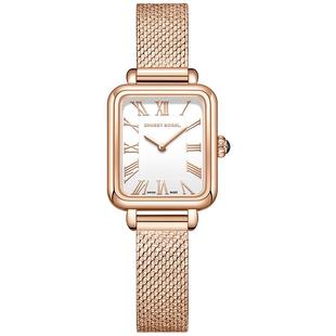 瑞士依波路钢带石英表女款小方表复古气质腕表小表盘时尚简约手表