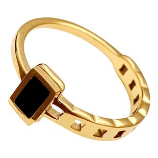 MAGICBOXACC欧美简约黑色小方块链条拼接钛钢不掉色戒指叠戴戒指