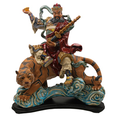 非遗石湾陶武财神赵公明陶瓷摆件