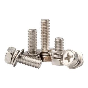 304不锈钢十字外六角三组合螺丝201凹穴组合螺栓镀镍M3M4M5M6-M10